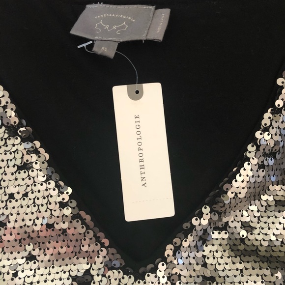 Anthropologie Metallic Sequined V-neck Tee - Picture 6 of 6